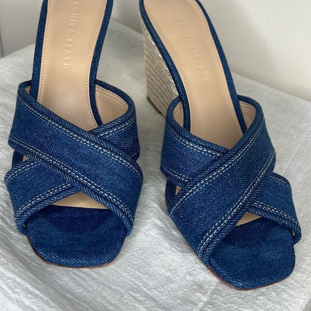 VERONICA BEARD EDNA ESPADRILLE WEDGE SANDALS Mountain Blue Size 8.5 - Picture 3 of 9